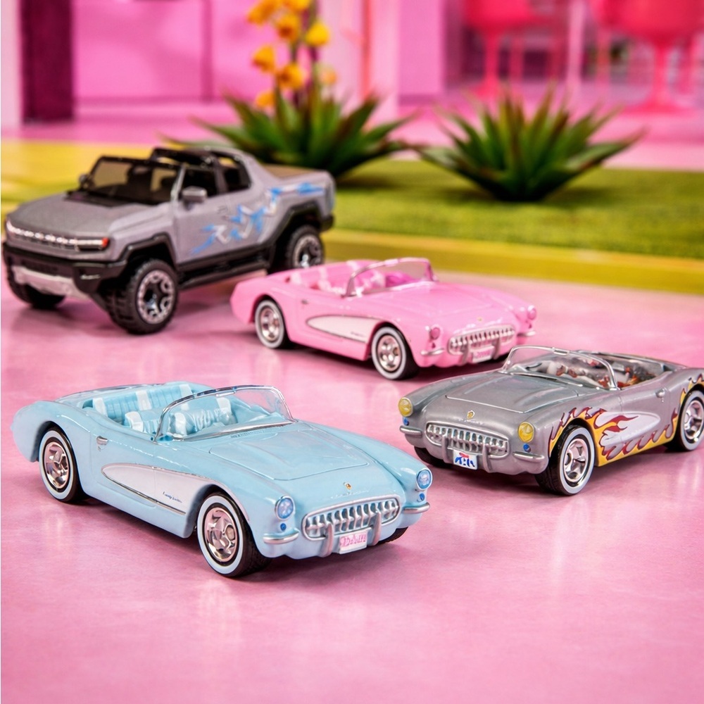 Barbie The Movie Hot Wheels Cars Lot of 4 Corvette Hummer New